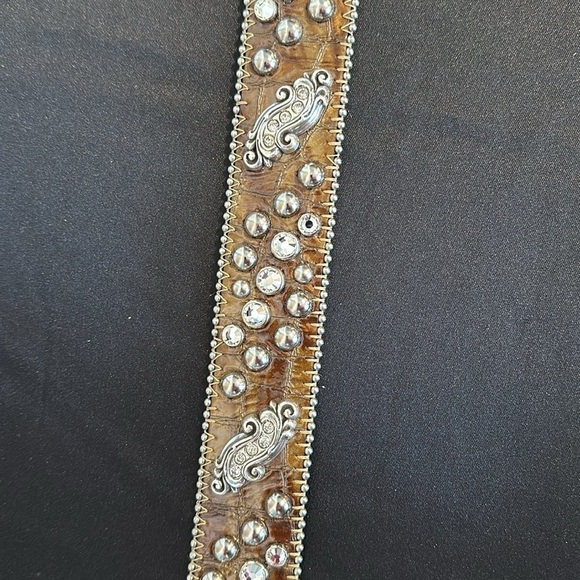 Justin for 125 Years Copper Brown Studded Rhinestones Embellished Buckle Belt - Picture 7 of 7